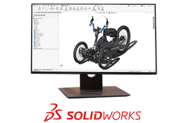 SOLIDWORKS 3D model of Bowhead adaptive e-bike on a screen