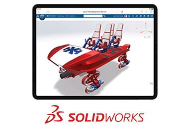SOLIDWORKS 3D model of roller coaster on a tablet screen
