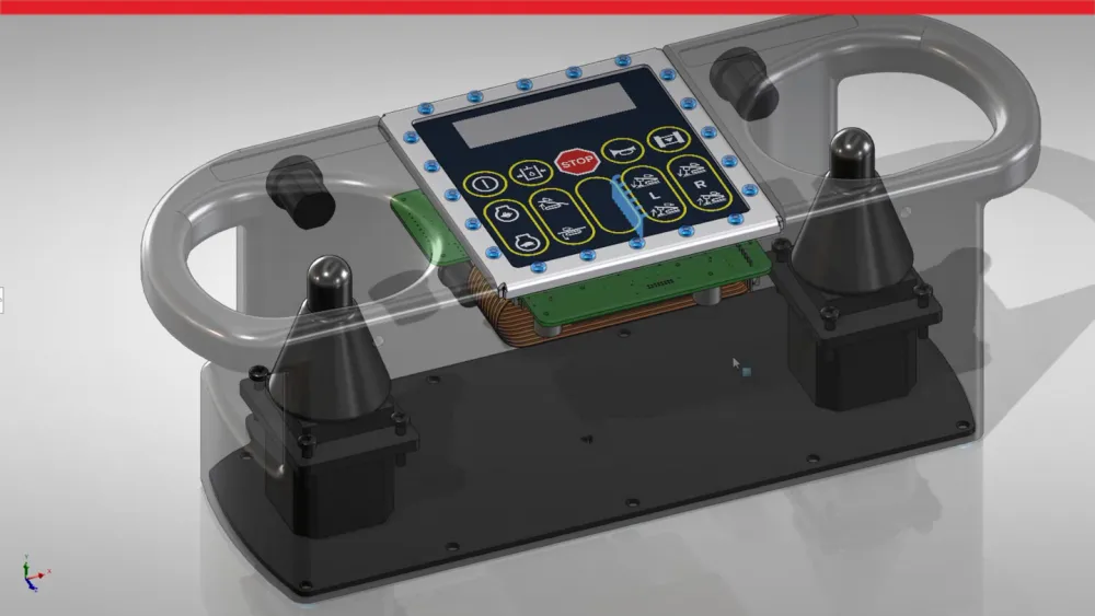 3D rendering of product with control panel, designed with SOLIDWORKS 2026