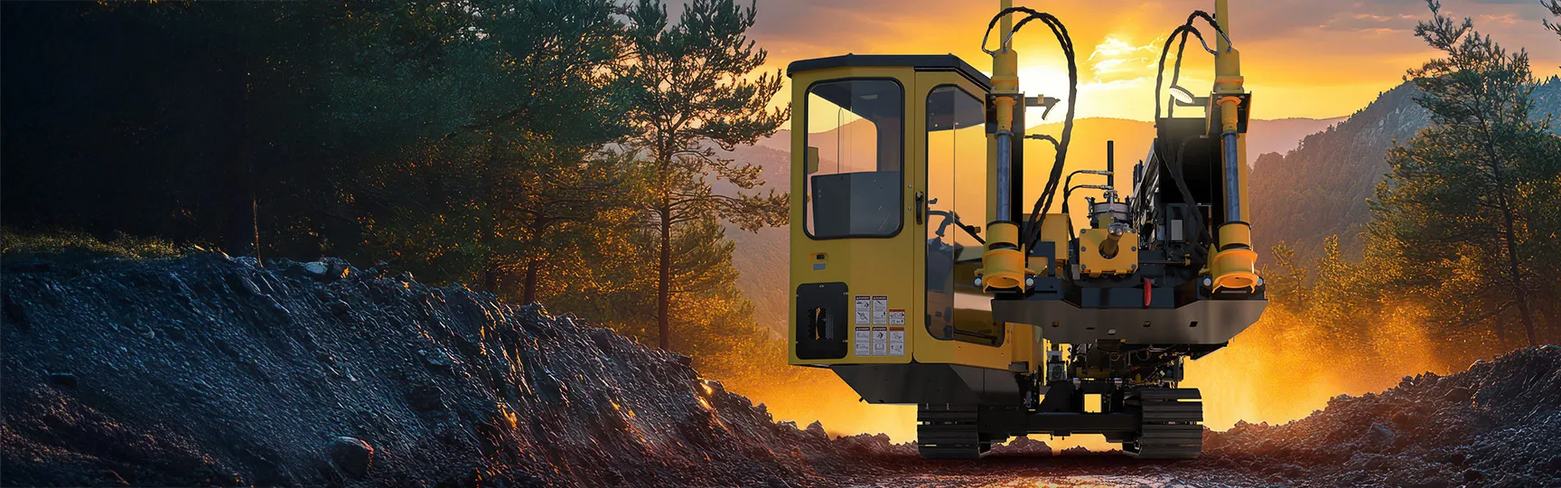 SOLIDWORKS realistic 3D rendering of Vermeer industrial vehicle driving into the sunset